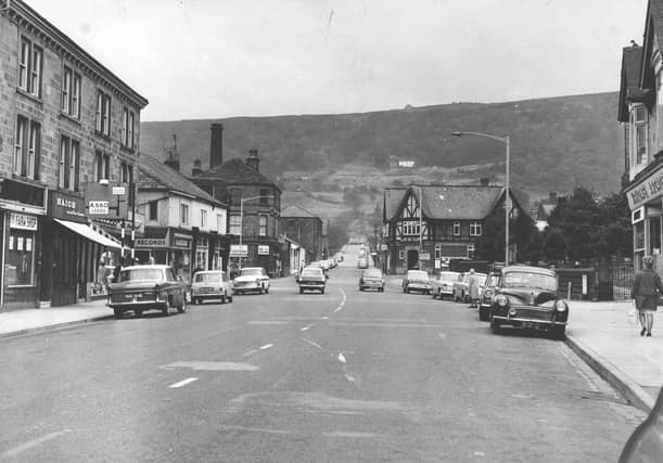Otley town centre with the Chevin in the distance pictued in October 1967.