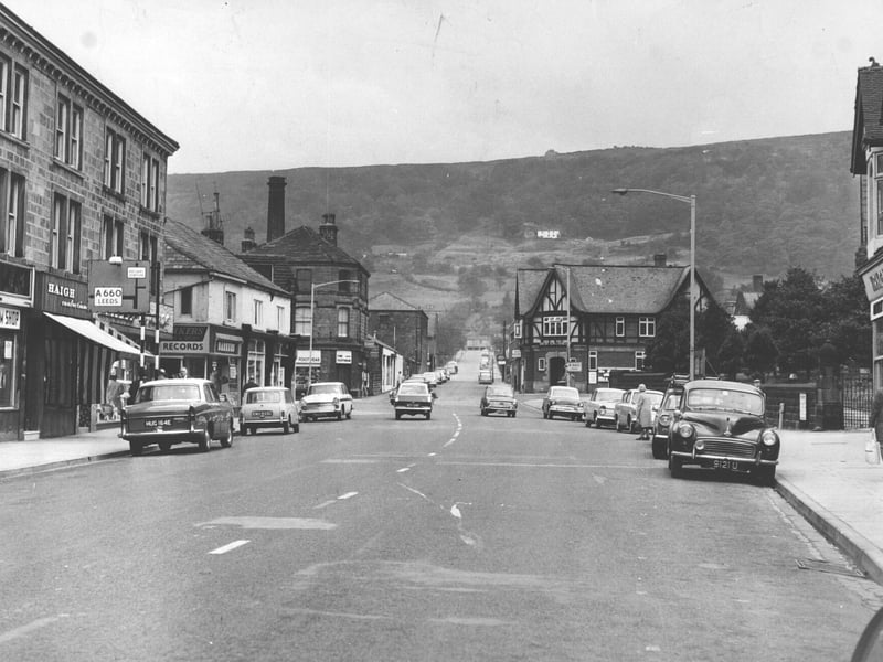 Otley town centre with the Chevin in the distance pictued in October 1967.