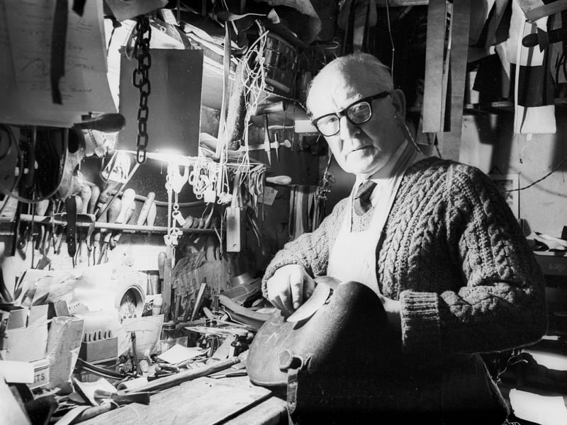 Saddler and harness maker James Grabham at work in Kirkgate Arcade. He is pictured in November 1969.
