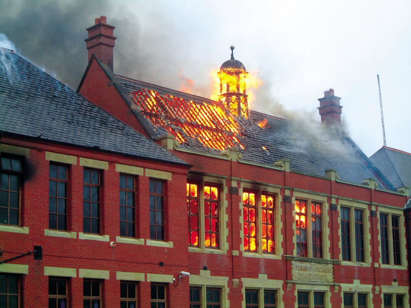 Devonshire Road School on fire