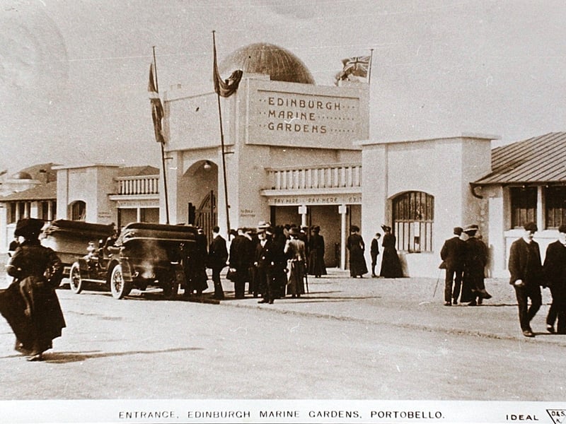 The Marine Gardens was a pleasure garden and entertainment complex located in the Portobello area, with a ballroom, circus and zoo, cinema and theatre and scenic railway, which opened in 1909. What we would probably refer to now as a theme park. Most of its original attractions apart from the ballroom were removed following military use of the site during the First World War. The complex also included a stadium which was used for football and speedway. The Marine Gardens closed down permanently in 1939 after again being taken over by the military, with the area being redeveloped after the Second World War.