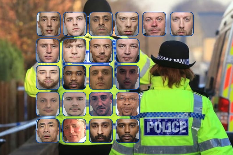 All of the 22 men pictured here are currently wanted by South Yorkshire Police.
Top row, left to right: Sean Beazant; Corey Rodgers; Sajid Hussain; Ryan Haddington; Alex Milligan and Lewis Ringrose. Second row, left to right: Kyle Snowball; Ricky Roberts; Craig Lee and Craig McGarry. Third row, left to right: James Maughan; Nathaniel Soares; Andi Trokthi and Nasir Ali. Fourth row, left to right: Eljaso Cela; Mateo Cela; Liam Jones; and Sonny Ibe. Bottom row, left to right: Loi Le; John Eric Wells; Mohammed Anwaar and Ahmed Farrah