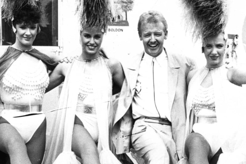 A wonderful reminder of Les Dennis with the showgirls at his Bents Park gig in July 1990.