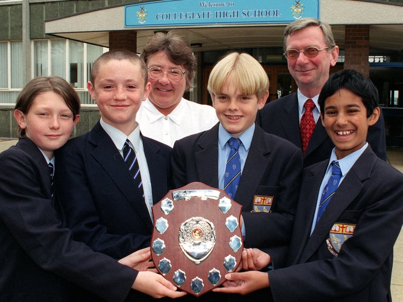 The four members of the Collegiate High School team which won the Blackpool Maths Challenge Shield. Pictured (from left), Lee Robinson, David Downes, Daniel Brady and Simon Gupta. Also pictured are headteacher Keith Clark and maths teacher Sheila Beniston