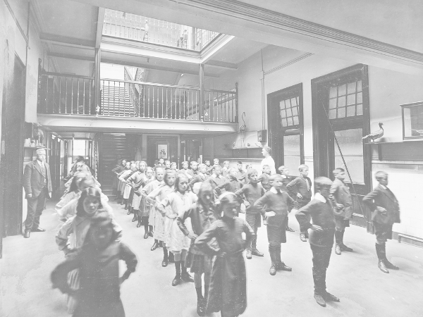 Children at drill in Possilpark Public School circa. 1916