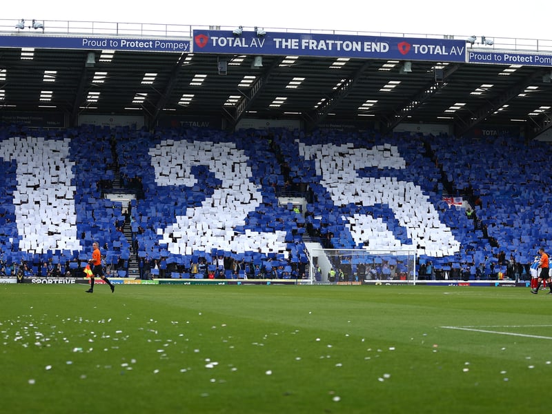 A classy final-day tifo organised by Pompey Supporters' Trust celebrates the club's 125th anniversary.