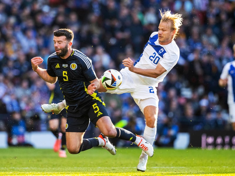 Match sharpness clearly not quite where it needed to be. Could have done with a little more WD-40 prior to the Euros. Almost caught out by Teemu Pukki with a ball over the top early on and looked off the pace.