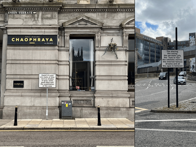 Having been given what the Nuart Aberdeen team call the "keys to the city", Wasted Rita erected various signs around the city. While many of the signs have since been removed - either by the council or those absconding with a unique piece of art - a few can still be seen in various locations around the city.