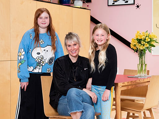 Homeowner Anna with daughters Lexie & Marley in the kitchen.