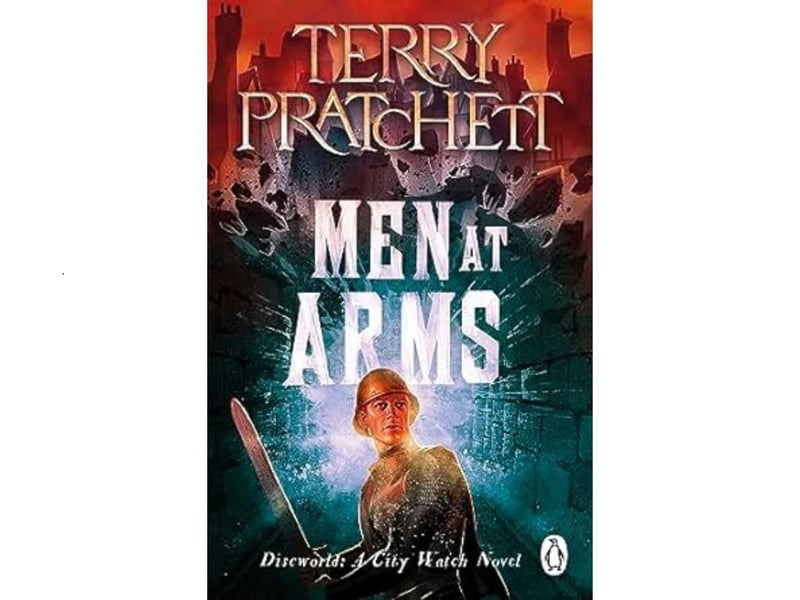 With an average rating of 4.40 from 102,352 reviews, Men at Arms takes third spot. The 15th Discworld book, and the second in the City Watch series, was published in 1993. "Times are a-changing in Ankh-Morpork's Night Watch. New recruits have been hired to reflect the city's diversity, including Corporal Carrot (technically a dwarf), Lance-constable Cuddy (really a dwarf), Lance-constable Detritus (a troll), and Lance-constable Angua (a woman ... full moons aside). What's more, Captain Sam Vimes is getting married and retiring from the Watch. For good. Which is a shame, because no one knows the streets of Ankh-Morpork or its criminal underworld better than him. And someone armed and dangerous has been getting ideas about power and destiny and lost kings, committing a string of seemingly random murders across the city. The new recruits will need to learn fast..."