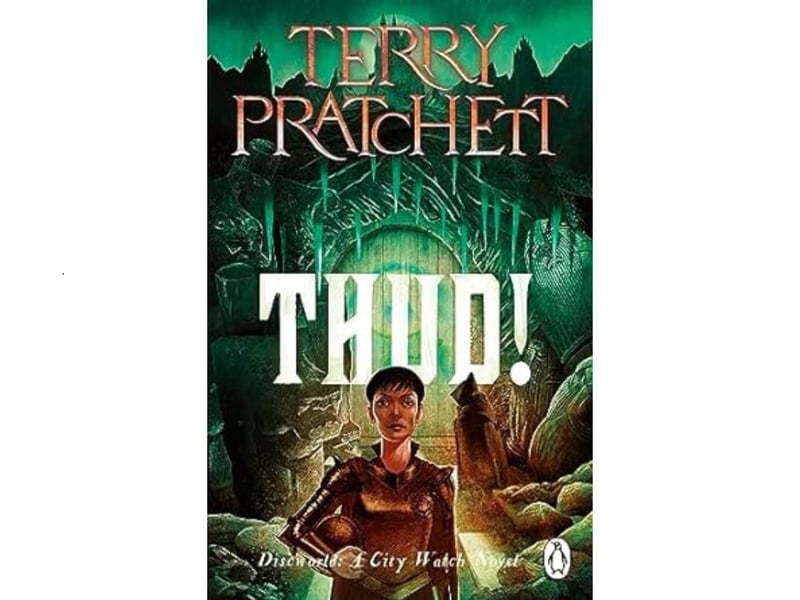 Published in 2005, Thud! has an average score of 4.35 from 73,915 reviews. It's the 34th Discworld book and the seventh in the City Watch series. In the city of Ankh-Morpork, tension is rising between dwarf and troll communities. A dwarven fanatic has been stoking the flames of an old hatred born of the Battle of Koom Valley -an ancient war between the races that neither side has quite got over. When the dwarf is murdered, with a troll the only witness, Commander Sam Vimes of the City Watch must solve the case before history repeats itself. With his beloved Watch crumbling around him and war drums sounding, Vimes must unravel every clue, outwit every assassin and brave any darkness to find the solution. But darkness is following him. And at six o'clock every day he must go home to read a bedtime story to his son. There are some things you have to do."