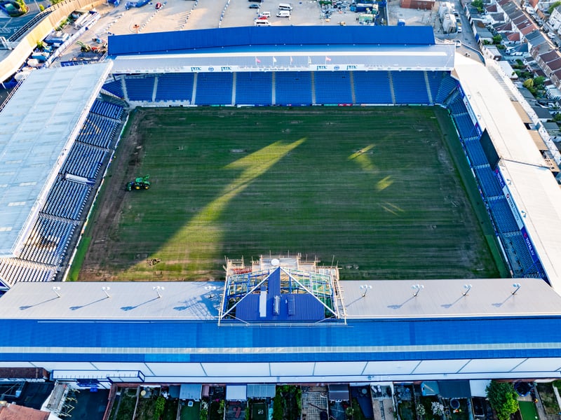 Pompey's work is continuing on the new South Stand TV gantry at Fratton Park. Pic: Marcin Jedrysiak (https://www.marcinjedrysiakphotography.com/)