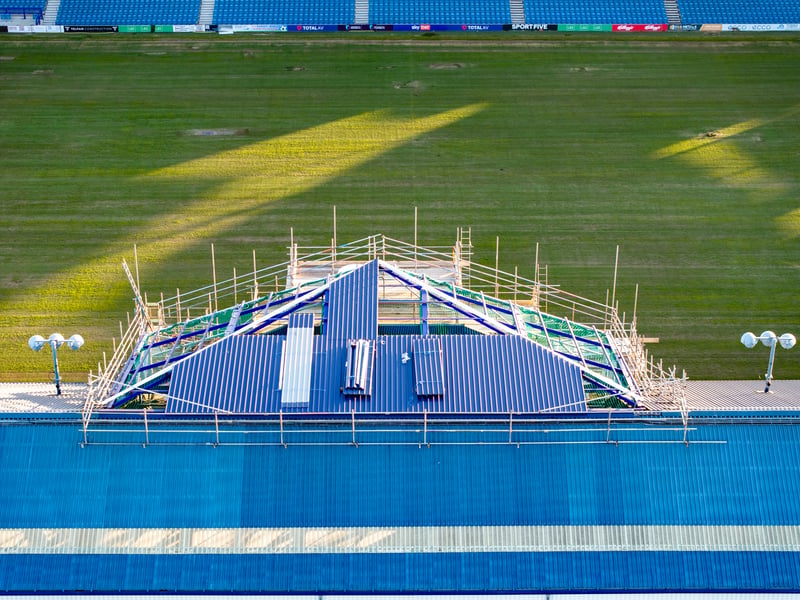 Pompey's work is continuing on the new South Stand TV gantry at Fratton Park. Pic: Marcin Jedrysiak (https://www.marcinjedrysiakphotography.com/)