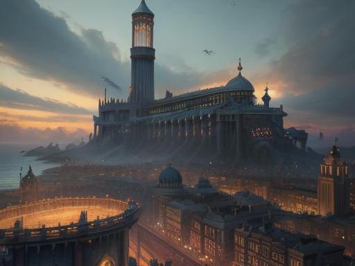 When asked what Brighton would look like in a thousand years, NightCafe offered a bit of a different spin on the city. But the lighthouse-esque spire is very eye-catching. 