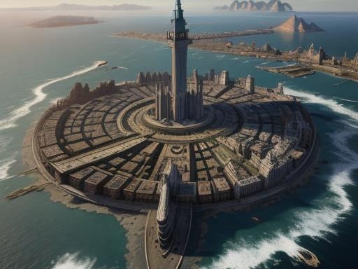 The Portsmouth of a thousand years in the future appears to have been radically altered by climate change in NightCafe's prediction - looking like the last sign of civilisation for quite some distance. 