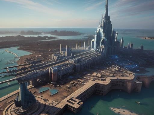 Portsmouth looks like a city from a Star Wars movie in NightCafe's prediction for the Year 3000. It also appears to be well armed, against what - who can say?