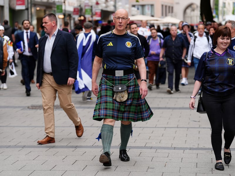 First Minister John Swinney in Marienplatz square in Munich, where he took a break from the election campaign to watch Scotland play Germany in the opening game of the Euro 2024 football tournament.