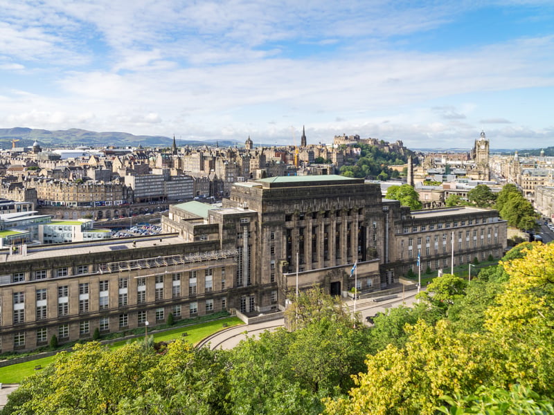 Another government office, St. Andrew's House sits to the east of Princes Street. One of Scotland's most interesting buildings, there are many Art Deco influences in its monolithic, symmetrical facade and it is noted for being sensitively designed.  