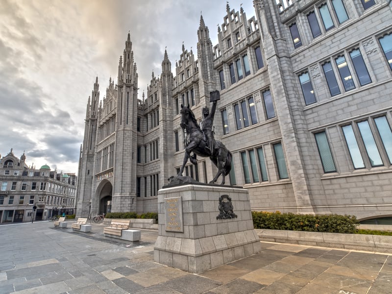 Marischal College in Aberdeen features a combination of architecture styles and was completed in 1906 to serve as a second university in the city. Now having undergone extensive restoration work, the building serves as the headquarters for Aberdeen City Council. 
