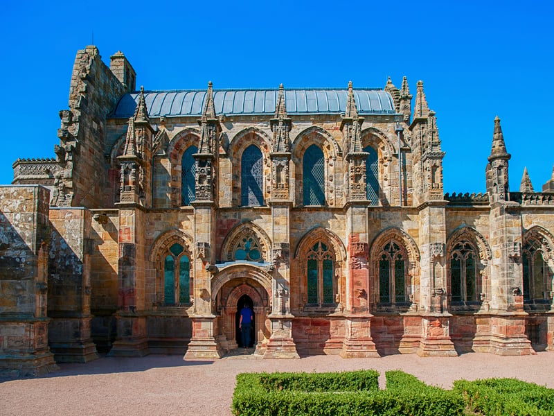 Considered to be one of the finest examples of architecture in Scotland, Rosslyn Chapel is a 15th century Scottish Episcopal Church chapel. Located in Roslin, Midlothian it was prominently featured in 2006 film The Da Vinci Code.