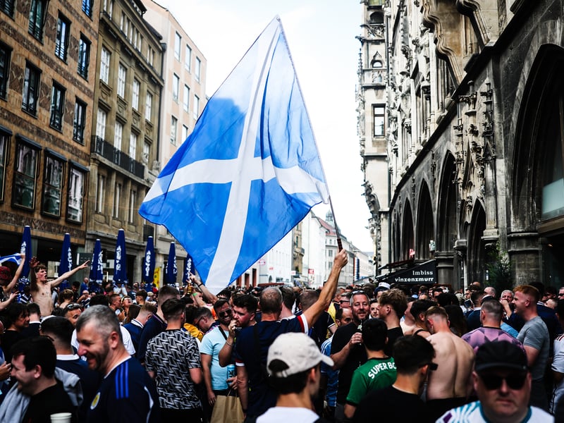 Scotland fans have taken over Munich, with some pictured here at the Marienplatz.