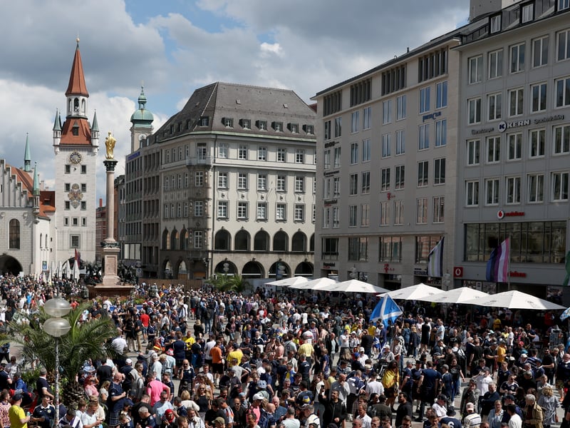 All the main squares in Munich have been packed with Scotland fans.