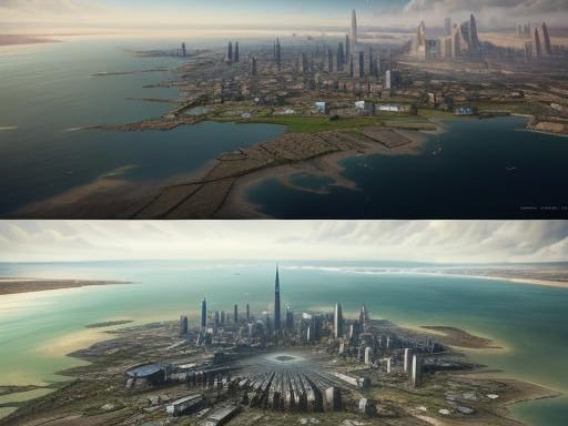ChatGPT warns: “Portsmouth is highly vulnerable to sea level rise and storm surges due to its low-lying coastal position. Rising sea levels can lead to more frequent and severe coastal flooding, threatening homes, businesses, and infrastructure.” NightCafe has offered a look at what the impact of climate change on Portsmouth could look like in 50 years above.