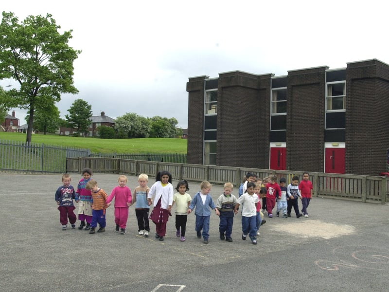 Nursery schoolchildren in the playground at St Bartholomews Primary School in May 2000.