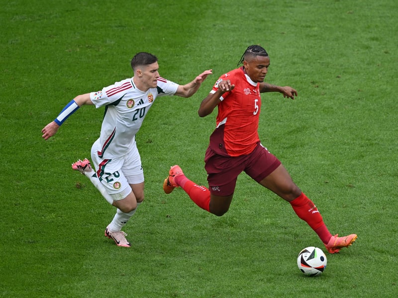 The Man City centre-half is the chief man in the Swiss backline and isn't afraid of striding forward with the ball.