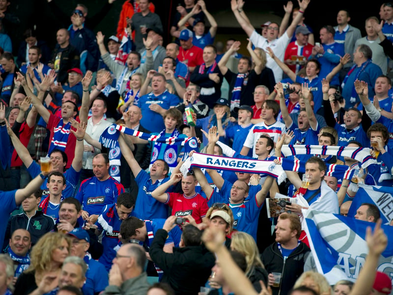 Rangers fans celebrate following the 1-0 win over AEK Athens in Sydney, Australia.