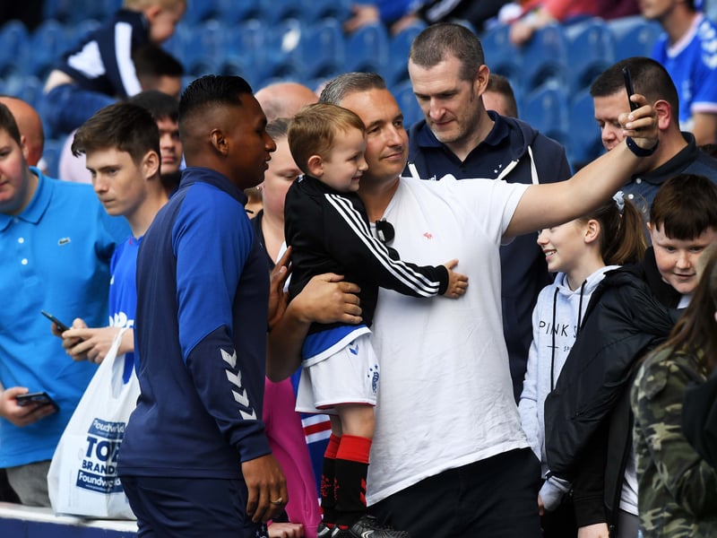 Former Gers striker Alfredo Morelos meets fans before the pre-season friendly with Oxford United at Ibrox in 2019.