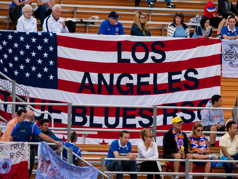 The Los Angeles Rangers supporters club during the 2014 friendly against Venture County Fusion in America.