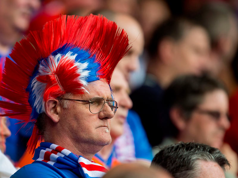 A Rangers fan sports a new hair do in the pre-season friendly against Derby County in 2014.