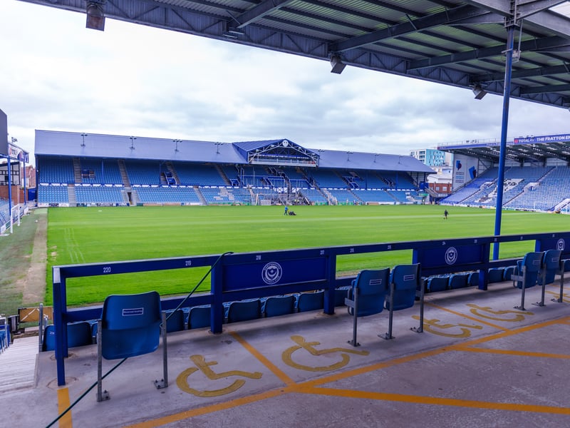 Long view of the South Stand and Fratton Park pitch.