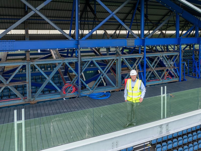 PMC's Steve Cripps in the new Souths Stand TV gantry.
Pic: Marcin Jedrysiak (https://www.marcinjedrysiakphotography.com/) | Marcin Jedrysiak