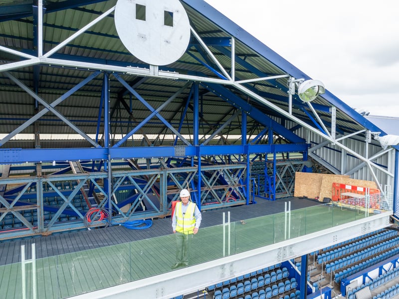 PMC's Steve Cripps in the new South Stand TV gantry.
Pic: Marcin Jedrysiak (https://www.marcinjedrysiakphotography.com/) | Marcin Jedrysiak
