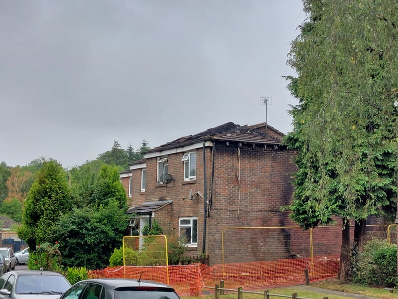 Parts of the roof are still attached with most of it having collapsed.