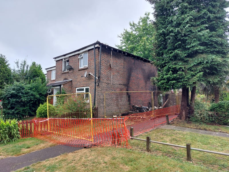 The property in Sage Close is cordoned off following yesterdays fire.