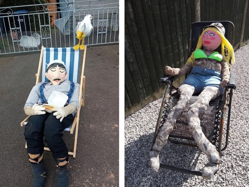 Two scarecrows kicking back