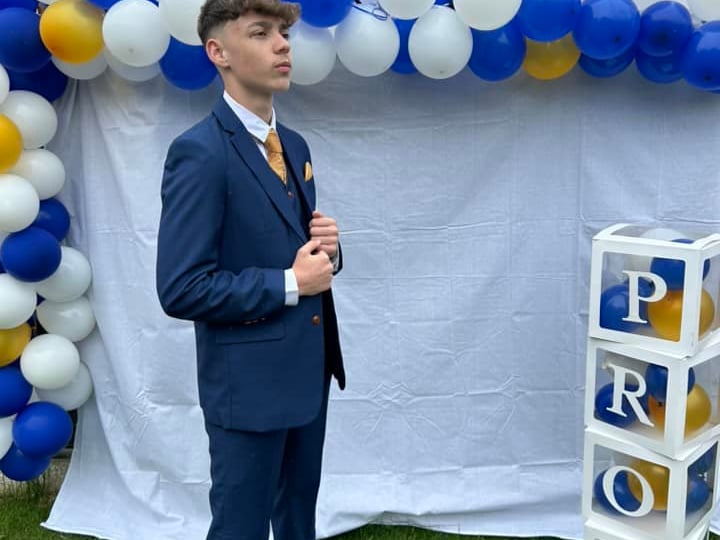 Sammi Pounder shared this photo of Alfie, from St Thomas à Becket Catholic Secondary School at his prom. 