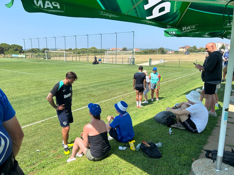 Marlon Pack talks to fans at the end of training