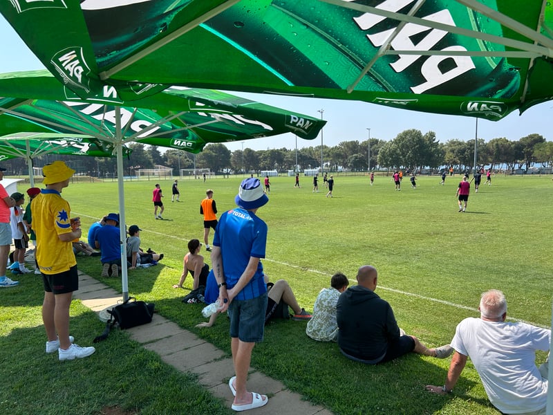 Supporters watch Pompey in a training match.