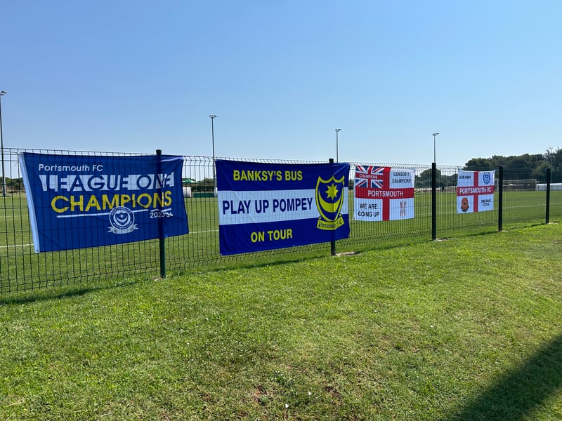 Pompey supporter flags are on display in Croatia
