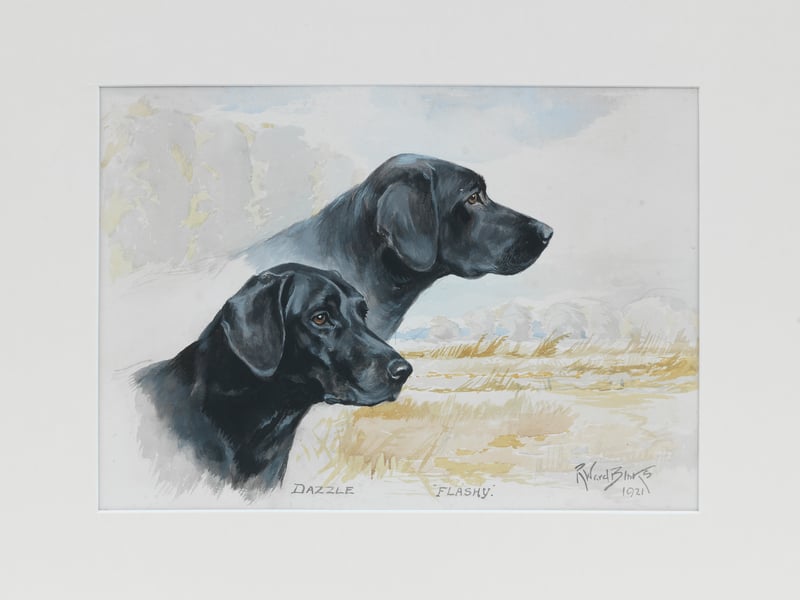 Reuben Ward Binks (1880-1950) painted this picture of Charles Alington's champion Labrador Retrievers called Dazzle and Flashy. Estimate: £2,500-£3,500.