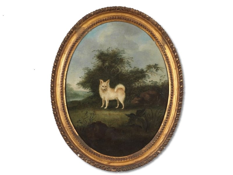A painting of a white dog before a landscape by British artist Francis Sartorius (1734-1804). Estimate: £2,000-£3,000.