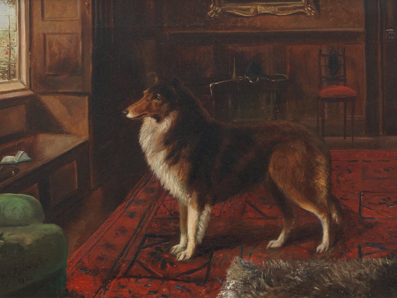 Entitled ‘High life’, this painting depicts 'Pierpont Morgan’s hero dog Rufford Ormonde'. The Old English sheep dog was painted by Herbert St John Jones in 1906, with the auction house expecting bids of £2,000-£3,000.
