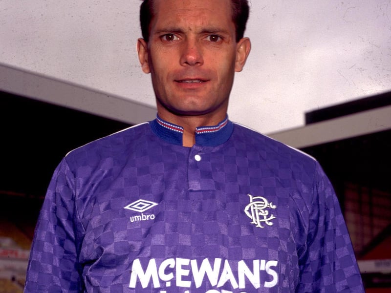 This classic, sleek Umbro shirt from the late 1980s, modelled here by the late, great Ray Wilkins, is one of the top three most expensive Rangers retro kits. It fetches around £260 for a shirt in excellent condition.
