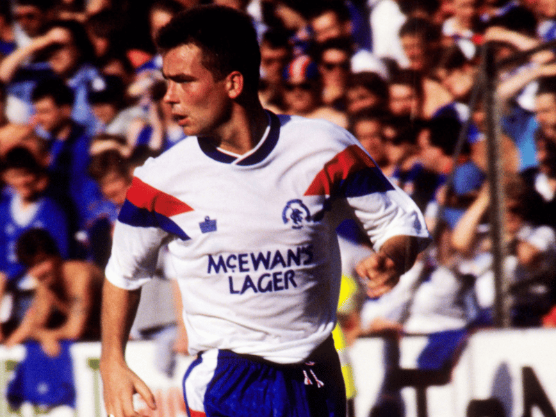 This Admiral white away jersey came complete with blue shorts and was worn between 1990 and 1992. Another shirt that is valued at close to £200 if in mint condition.