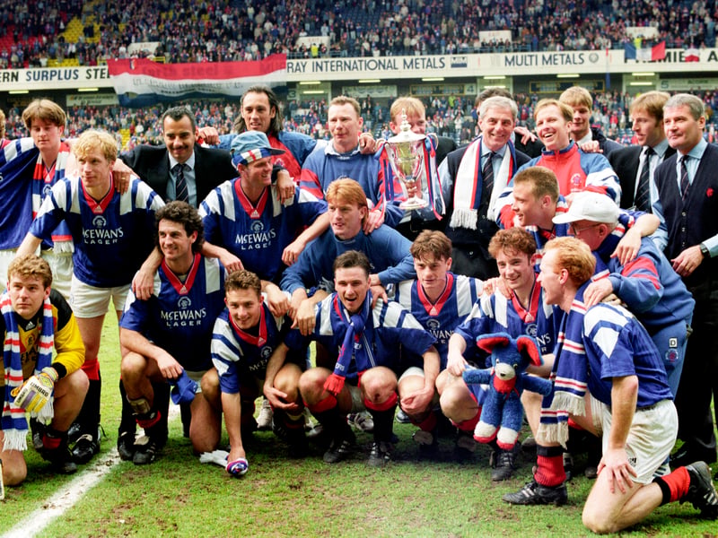 Worn by the likes of Richard Gough, Mark Hateley and Brian Laudrup, this title winning kit is one of Rangers' most iconic and fetches around £250 in excellent condition.