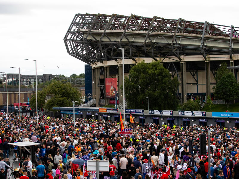 Fans of both clubs get ready to enter Murrayfield ahead of the game between Rangers and Manchester United.